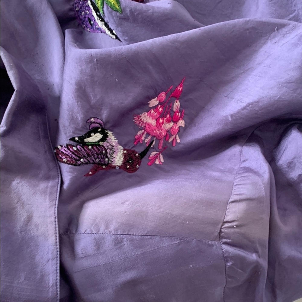Vintage Anage Silk Purple Embroidered Hummingbird Fully Lined Bird Jacket Size M - Picture 9 of 9